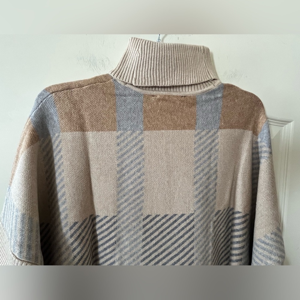 Joseph A. Plaid Turtleneck Oversized Poncho Designer Sweater Size Large - Picture 4 of 15
